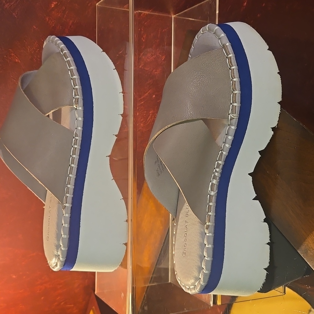 Chocolate Blu Magic Platform Slide Sandal In Gunmetal Leather Size 36 (6) - Picture 4 of 9